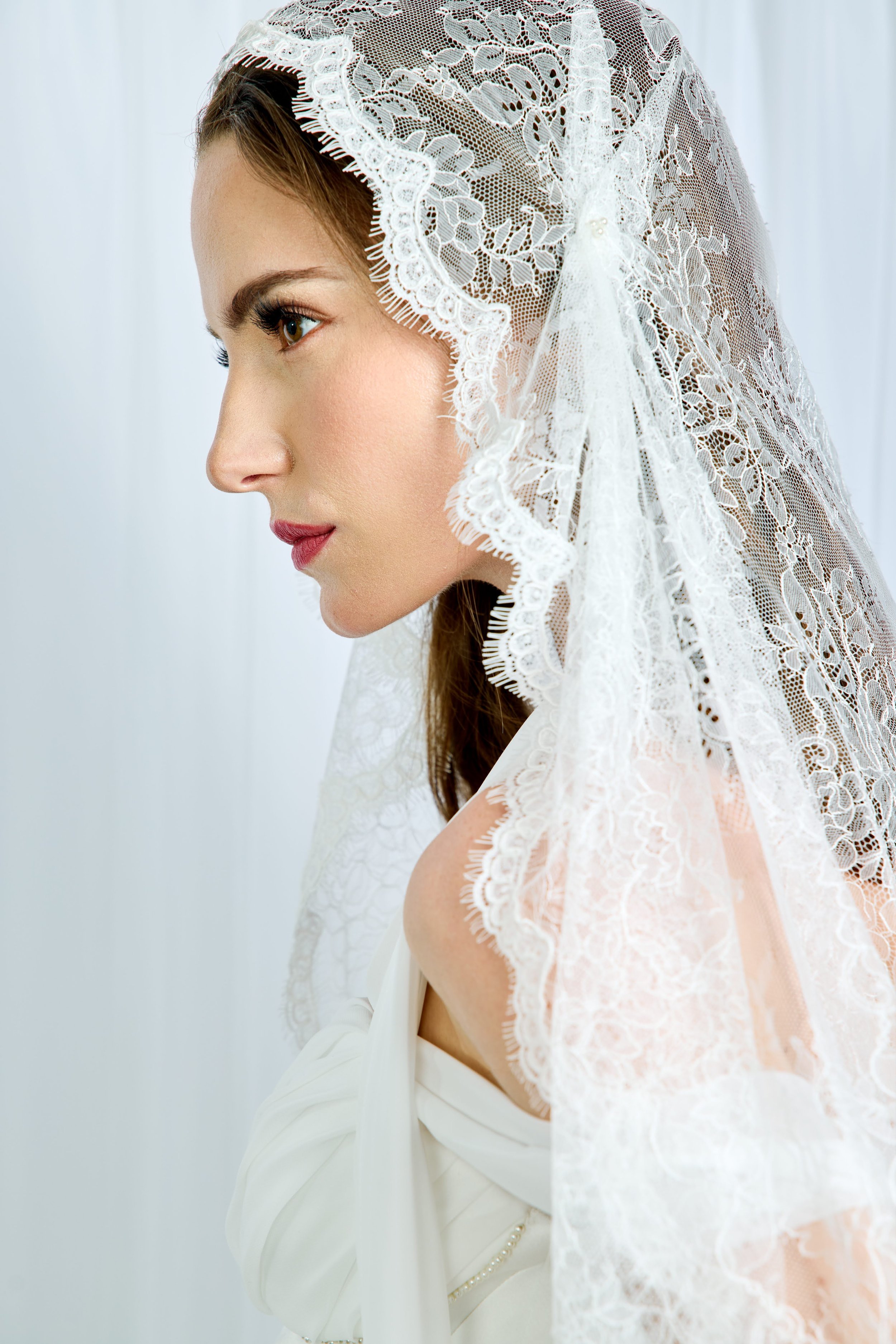 Juliette Chantilly French Lace Veil Handmade in NYC - NK Bride